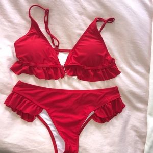 Red ruffle bikini
